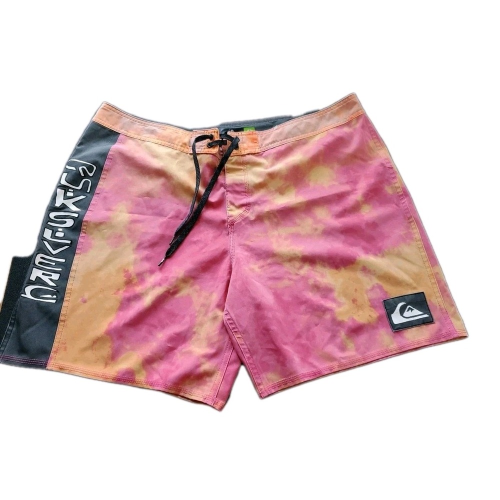 Quiksilver Highline Board Shorts Men's 38 Pink & Orange Drawstring Waist Pull-On